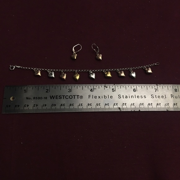 Sterling Silver Heart Charmed Bracelet 7.25”